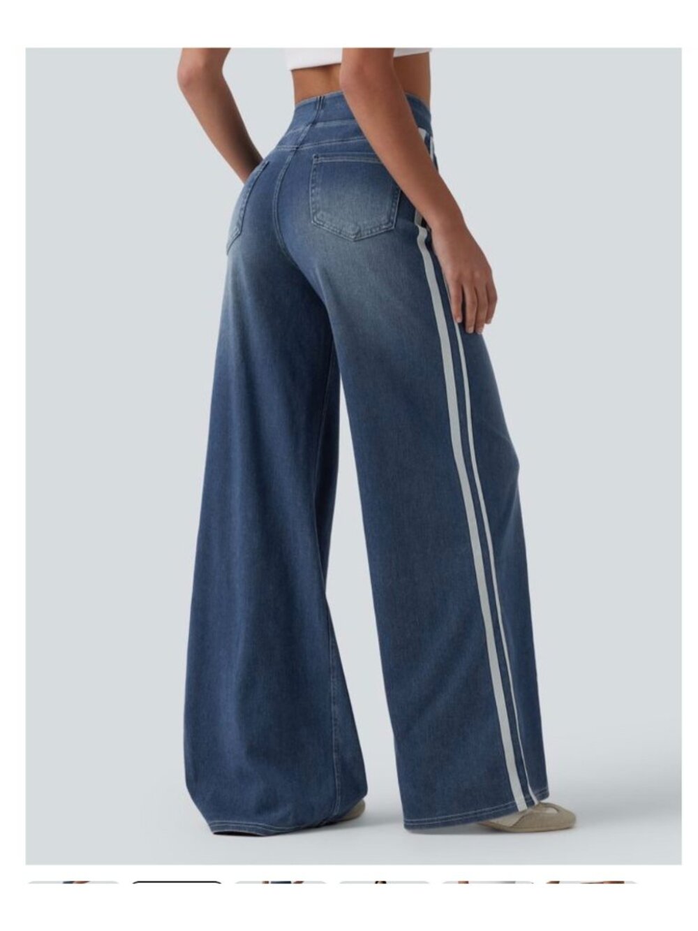 Halara M Wide-Leg Denim Pants With Side Stripes - Halara M Regular Stretchy & Tr - Picture 2 of 9